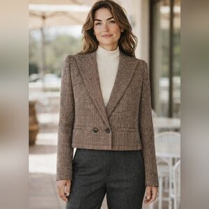 Vintage Wool Alpaca Glen Plaid Cropped Tweed Blazer Academia Heritage 10